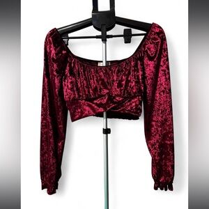 Altar'd State Crushed Velvet Burgundy Crop Top